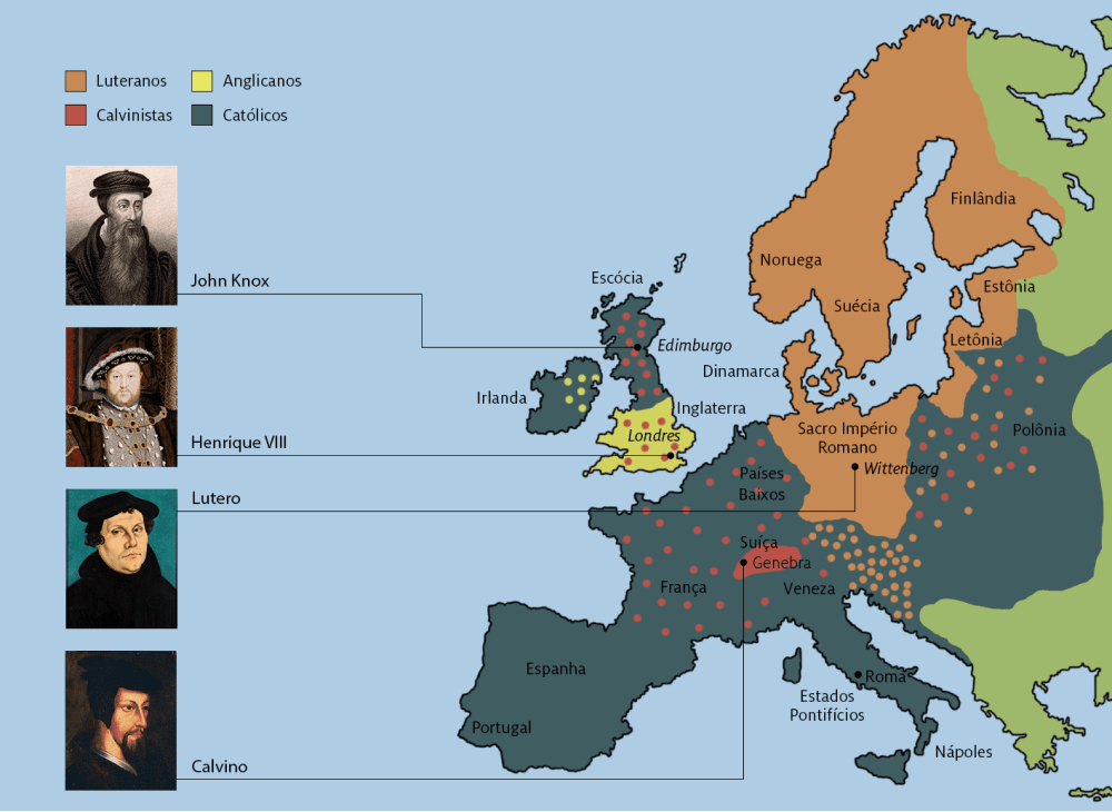 Mapa da Reforma na Europa.