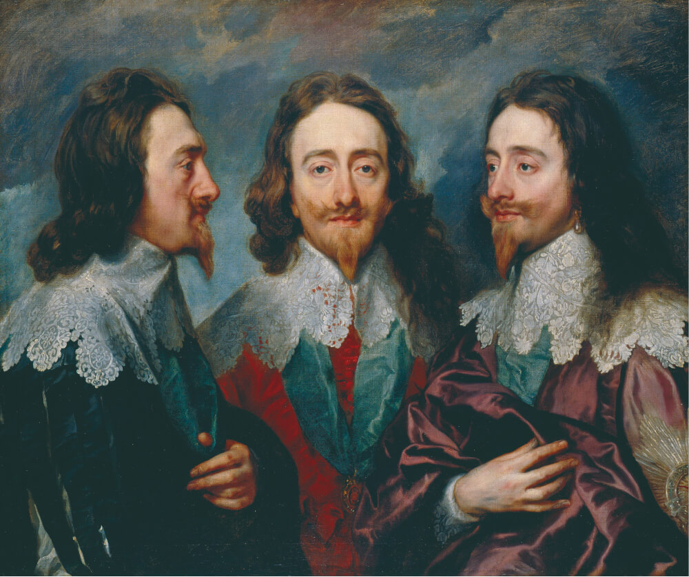 Carlos I em três posições por Anthony Van Dyck.