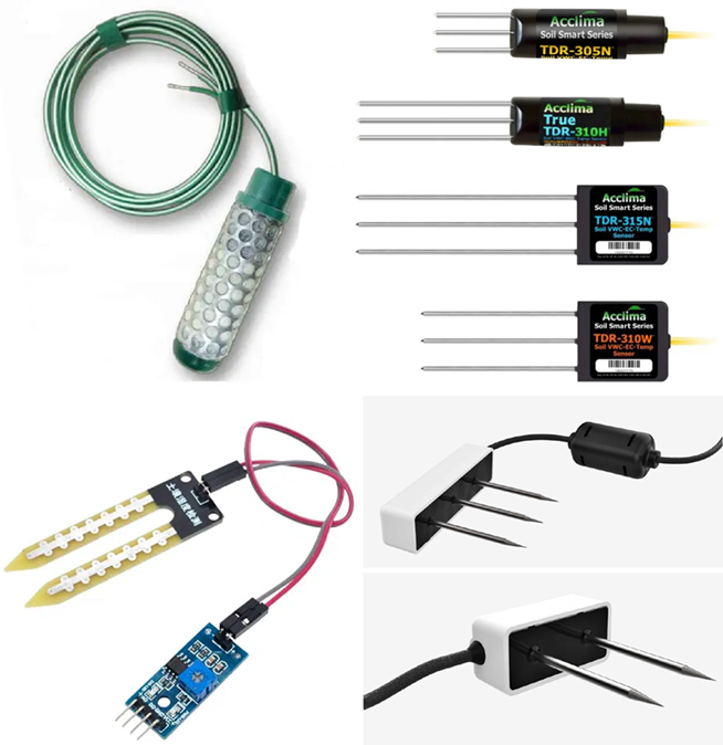 Fotografias de diferentes sensores de umidade do solo.